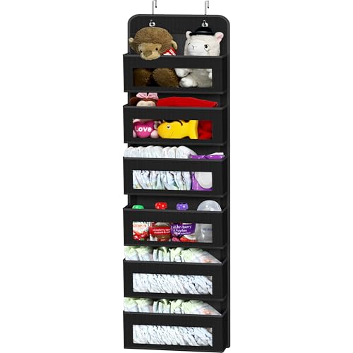 Simple Houseware 6 Clear Window Pocket Over Closet Door Storage Hanging Organizer for Bedroom, Bathroom, Pantry, Black - color: Black, size: 6 Pockets