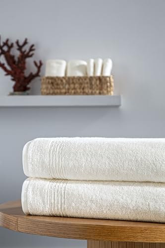 Ozdilek 2-Piece Bath Towels, 27x54 100% Turkish Cotton, Luxury Quick Dry, Extra Large, Fade-Resistant, Eco-Friendly, Spa Towel, Comfortable (Ivory) - color: Ivory