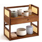 Yalikop Bamboo Matcha Station Organizer 2 Tier Countertops Stand Shelf with Hidden Drawer Coffee Station Organizer for Whisk Set Bowl Cup Mug, Home Kitchen Bars 15.75" x 7.87" x 15.35"(Brown)