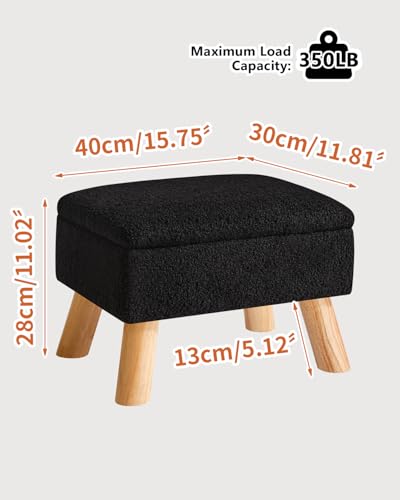 YMYNY Storage Ottoman,Small Foot Stool, 15.75"×11.81"×11.02" Black,HBD042B | Teddy Velvet,Sturdy Wood Legs, Foot Rest With Padded Seat, For Living Room Bedroom Couch Entryway - color: Black