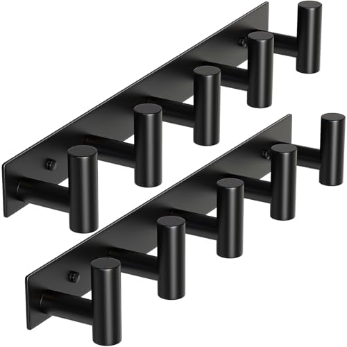 HUFEEOH 2 Pack Coat Hooks Wall Mount, Black T Shaped 5 Hooks Stainless Steel Wall Hooks Towel Rack for Hanging, Heavy Duty Key Holder Hat Rack Used for Bathroom Mudroom Entryway - color: Black, size: 2 Pack "T" shape 5 hooks