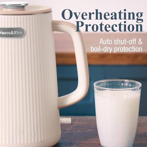 Nueve&Five 1.7L (57oz) Large Electric Kettle Perfect for 7+Cups of Tea and Coffee,2 quarts Double Wall Big Electric Tea Kettle,Auto Shut Off,1200W Hot Water Kettle Electric -Cream White - color: White