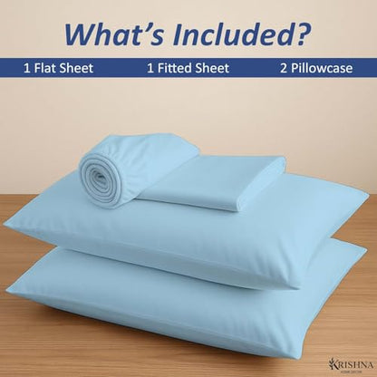 KRISHNA Premium Sheet Set Queen Size 60"x80", Microfiber Bed Sheets Ultra-Soft, Wrinkle-Resistant, Fits Upto 12 Inch Deep Mattress, Light Blue Solid - color: Light Blue, size: Queen - 60” x 80”