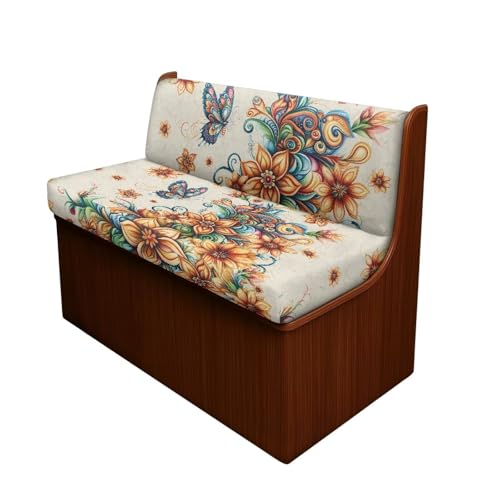Butterfly Boho Floral Pattern RV Dinette Cushion Slipcovers Stretch Camper Booth Seats Replacement Cover RV Sofa Furniture Protector-Bench & Backrest Covers, 2 Sets - color: Butterfly Boho Floral