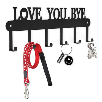 Key Holder for Wall - 'Love You Bye' Key Hooks,Key Holder Wall Mount Self Adhesive, Key Rack Wall Mount for Wall No Drill for Living Room, Kitchen, Bathroom, Garage (Black, 6 Hooks) - color: Love You Bye' Black