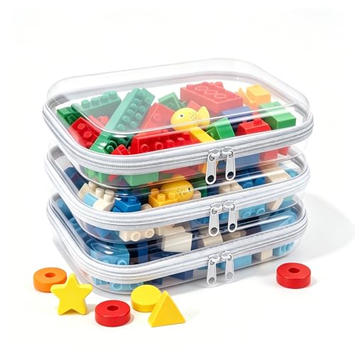 Clear Hard Plastic Zipper Case,Transparent Double Zippers Hard Pouch with 3pcs,Portable Travel Organizer Bin for Toy Storage - color: 3pcs-M