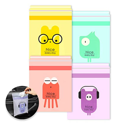 72pcs Car Trash Bags Easy Stick-On Disposable Portable Car Garbage Bags, Waterproof Leak Proof Barf Vomit Bags, Self Adhesive Cleaning Bags for Cars, Bedrooms, Bathrooms, Offices, Kitchens - Pattern A - color: A-72 Pieces