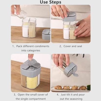 4pcs Spice Jars, 4 in 1 Salt and Pepper Shakers with Flip Top Cap, Portable Seasoning Container for Outdoor, Camping, BBQ, Spice Containers for Salt, Sugar, Pepper, Cumin