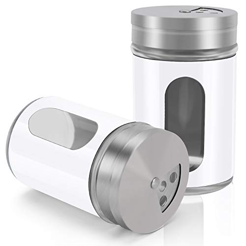 Accmor 2pcs Salt and Pepper Shakers,Stainless Steel Shaker for Salt Powder Sugar Cinnamon Pepper, Spice Dispenser with Adjustable Pour Holes,White - color: White