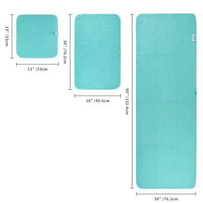 POLYTE 430 GSM Microfiber Quick Dry Lint Free Oversize Bath Towel Set, 6 Piece (Waffle Weave) - color: Aqua
