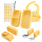 Baby Travel Essentials 6 Pc Feeding Set - Cute Cat Toddler Plates with Suction, 304 Stainless Steel Spoon & Fork, Foldable Silicone Bib in Travel Case - BPA-Free Airplane Travel Gear (Pale Yellow) - color: Pale Yellowe