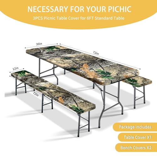 Picnic Table Cover with Bench Covers 72IN 6FT, Camping Essentials Tablecloth Waterproof Oilproof with elastic Edge for Indoor Outdoor Patio (Camouflage) - color: Camouflage