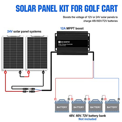 ECO-WORTHY 260W Flexible Solar Panel Kit for Golf Cart,1040wh/day Generation,Charge While Driving,Extend Battery Life,Go Further：2pcs 130W Solar Panel,24V/36V/48V/60V/72V MPPT Boost Charge Controller - size: 260W Golf Cart Solar Kit