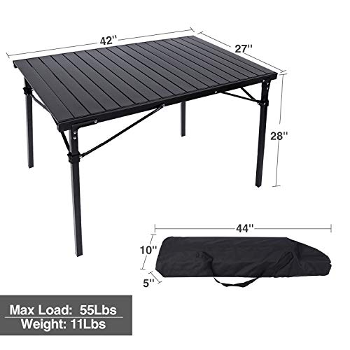 REDCAMP Roll Up Camping Tables that Fold Up, Lightweight Portable Compact Metal Camp Table for Grill Outdoor Picnic, Black Long - size: 42"Lx27.5"Wx27.5"H