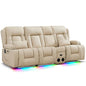 URRED Power Loveseat Recliner Sofa with Massage and Heat, Wall Hugger Reclining Loveseat with Console, RV Couch Home Theater Seating with LED Lights for Living Room (Beige, 89.8" - 3 Seats) - color: Beige, size: 89.8" - 3 Seats