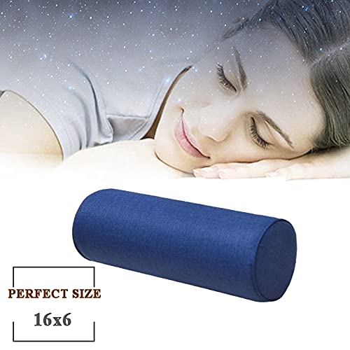 16x6 Inch Car Round Cervical Neck Pillow Semi-Roll Pillow with Washable Cotton Cover.(Blue) - color: Blue