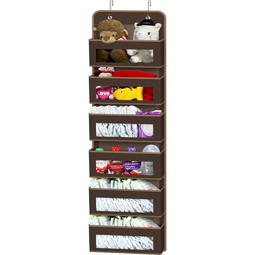 Simple Houseware 6 Clear Window Pocket Over Closet Door Storage Hanging Organizer for Bedroom, Bathroom, Pantry, Brown - color: Brown, size: 6 Pockets