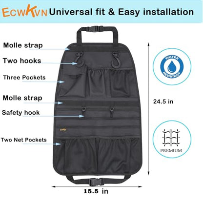 ECWKVN Car Seat Back Organizer, Heavy Duty Back Seat Organizer with Multiple Storage Pockets, Work Truck & SUV Seat Back Storage Bag for Tools, Tablet, Bottles & Essentials – Universal Fit