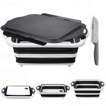 Collapsible BBQ Prep Tub with Lid, Foldable Camping Sink with Colander, Cutting Board, Dish Basin for Kitchen, Bowl, Vegetable and Fruit, Storage Basket for Picnic-Black - color: Black