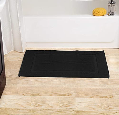 Utopia Towels Cotton Banded Rug, Bath Mats, Not a Bathroom Rug, 21 by 34 Inches, 100% Ring Spun Cotton, Highly Absorbent Shower Bathroom Floor Mat, Black, 2 Pack - color: Black
