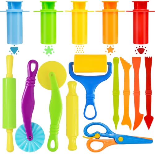 LCY WEDSHI Dough Tool Set, 15 Pcs Dough Tools Sets for Kids Ages 4-8, Dough Accessories Includes Cutters Roller, Rolling Pins, Safety Scissors, Plastic Knife - style: 15pcs