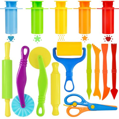 LCY WEDSHI Dough Tool Set, 15 Pcs Dough Tools Sets for Kids Ages 4-8, Dough Accessories Includes Cutters Roller, Rolling Pins, Safety Scissors, Plastic Knife - style: 15pcs