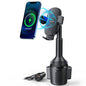APPS2Car Cup Holder Phone Mount Wireless Car Charger, 15W Qi Fast Charging Car Mount, Adjustable Long Arm & 360° Rotation, Fits 3"–4" Round Cup Holders Compatible with All Smart Phones