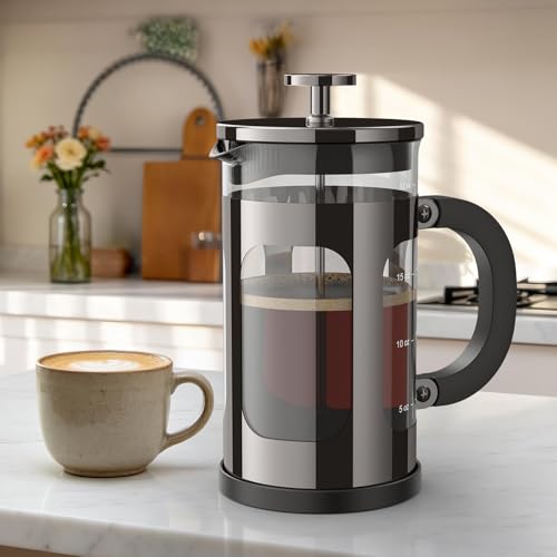 Veken French Press Coffee Maker 21oz 0.6 L, Single Serve Small Pot, Heat Resistant Thickened Borosilicate Glass,Stainless Steel Brewer,Cold Brew Cafetera Teapot for Kitchen Travel Camping, Dark Pewter - color: Dark Pewter, size: 21oz