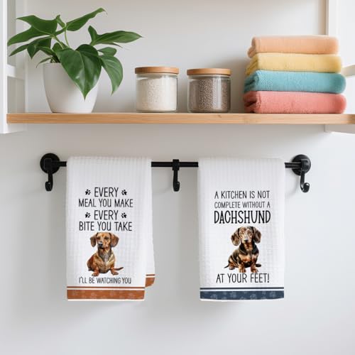 2Pcs Funny Dogs Kitchen Towels 24x14 Inch, Cute Dachshund Waffle Weave Dish Towels for Kitchen Home, White Absorbent Microfiber Hand Tea Towel, Weiner Dog Gifts for Women Dog Lovers 4 - color: Multi 0323