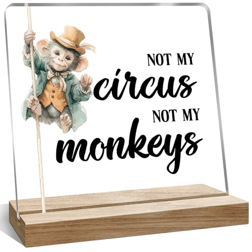 Funny Office Desk Décor Gifts for Women, Not My Circus Not My Monkeys Decoration Acrylic Plaque Sign for Home - color: Purple