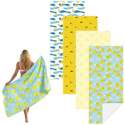 Frienda 4 Pack Microfiber Oversized Lightweight Beach Towel 71x32 in for Women Men Microfiber Quick Dry Sand Free Ocean Coastal Towels for Beach Pool Travel(Little Yellow Duck) - style: Little Yellow Duck