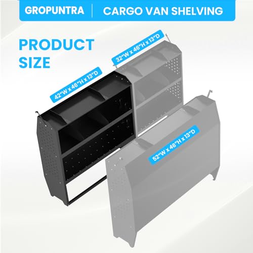 Cargo Van Shelving Storage System Low/Mid/High Roof Steel Van Shelves Fit for Ford Transit,GMC,NV,Chevy Express, Promaster,Sprinter and Metris,42" W x 46" H x 13" D - size: 42" W x 46" H x 13" D