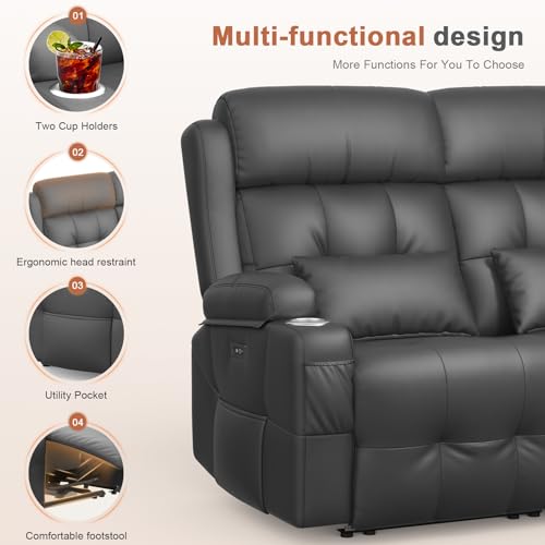 Power RV Loveseat Recliner Sofa, Reclining Loveseats Couch for RV Furniture, Home Theater Seating with Heat Massage, USB, Insert Pockets, Cup Holders, 150° Wall Hugger RV Recliners Sleeper Sofas - color: Dark Gray, size: Loveseat-G1-Power