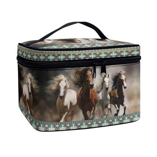 Flashideas Aztec Horse Makeup Bag Makeup Organizer Bag for Travel for Cosmetics Vertical Storage Multifunctional Makeup Toiletry Bag for Skincare Makeup Organizer Bag - color: Aztec Horse 1