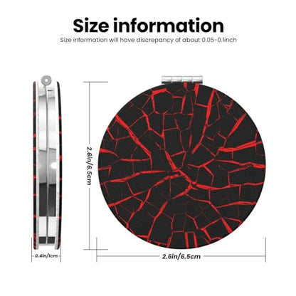 Cracks Red Black Print Foldable Travel Pocket Mirror Round PU Leather Portable Mini Makeup Double Sided Handheld Magnifying,2.6 in - color: Cracks Red Black