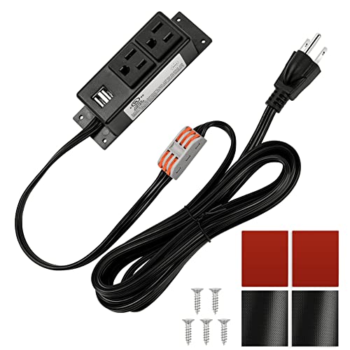 Litever Gun Safe Power Outlet Strip with 2 USB Ports. 10 FT Flat AC Cable with Removable 3-Prong Plugs. Outlet Accessory for Gun Safe, Cabinets, Closet, Drawer. Black. Certified