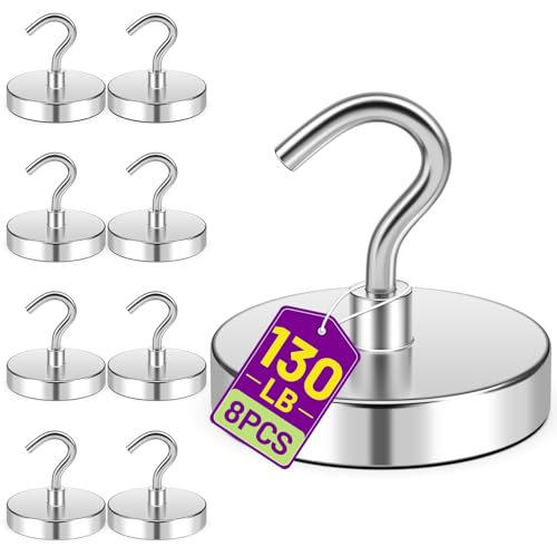 Magnetic Hooks, 130lbs Magnetic Hooks for Hanging Mugs, Cruise Magnets, Magnets for Whiteboard, Outdoor, Grill, Office, Classroom, Camping Essentials, Beach Vacation Essentials, 8 Pack, Silver - color: Silver, size: 1.26 inches