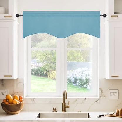 NICETOWN 2 Panels Window Valances Farmhouse 42 x 18 inch Long Window Treatment Thermal Insulated Room Darkening Curtain Valances Rod Pocket for Kitchen/Living Room, Teal Blue - color: Teal Blue, size: 42"W x 18"L (Pack of 2)