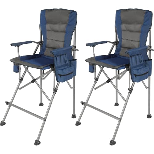 Extra Tall Folding Chairs for Adults 2 Pack, Portable Bar Height Foldable Director Chairs for Camping Outside, Comfortable with High Back and Footrest, Blue - color: Blue-2 Pack