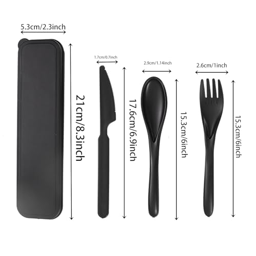 Wheat Straw Utensils Set with Case, Reusable Travel Cutlery Knife Fork Spoon, BPA-Free Portable Flatware for Camping, Hiking & Picnic (Black) - color: Black
