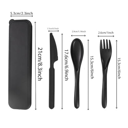 Wheat Straw Utensils Set with Case, Reusable Travel Cutlery Knife Fork Spoon, BPA-Free Portable Flatware for Camping, Hiking & Picnic (Black) - color: Black