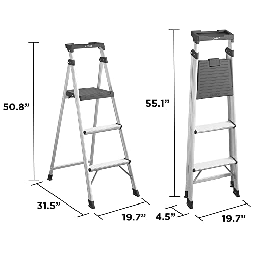 Cosco 3-Step Lightweight Aluminum Folding Step Ladder with Non-Marring Leg Tips, Slip-Resistant Platform, ANSI Rated 225 lbs, Home Furniture and Furnishings - style: 3 Step