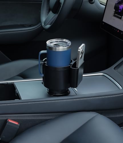 Seven Sparta Cup Holder Expander with Phone Holder & Cable Access, 3-in-1 Car Organizer, Side Storage Box for Phone/Cards, Compatible with Yeti, Owala, Hydro Flasks & Large Bottles Mugs in 3.5"-4.0" - size: Large