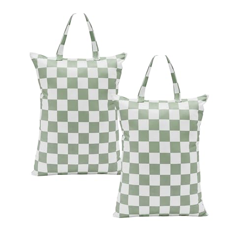 Ohocut Checkered 2 Pcs Large Travel Laundry Bags for Dirty Clothes, Aesthetic Trendy Waterproof Washable Laundry Bag with Handle for Travel, Gym, Swimming Pool Sage Green - color: Sage