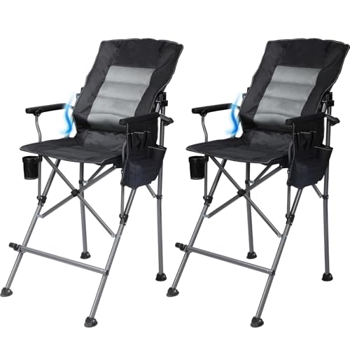 Extra Tall Folding Chairs for Adults 330lbs with Adjustable Backrest, Portable Bar Height Foldable Director Chairs with Lumbar Support, Comfortable with High Back and Footrest,Black,2Pack - color: Black W/Adjustable-2 Pack