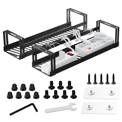 PAVSTINE Under Desk Cable Management Tray, 17 in Metal Cable Tray Basket | For Wire Management, Power Strip Holder, Cord Organizer, Wire Tamer for Home/Office Desk Cable Hider Black, 2 Pack - size: 17 inch Cable Tray×2 Pack