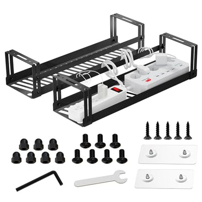 PAVSTINE Under Desk Cable Management Tray, 17 in Metal Cable Tray Basket | For Wire Management, Power Strip Holder, Cord Organizer, Wire Tamer for Home/Office Desk Cable Hider Black, 2 Pack - size: 17 inch Cable Tray×2 Pack