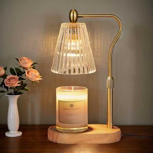 Engpure Candle Warmer Lamp - Candle Warmer Lamp with Timer and Dimmer Adjustable Height,Electric Wax Melt Warmer with 2 Bulbs for Scented Jar Candles Home Decor Mother's Day Gifts, Amber - color: Gold