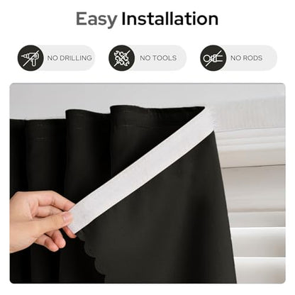 Self Adhesive Curtains - No Drilling, No Rod, Easy to Install Blackout Curtains for Window Blinds,Bedroom(Black 35 * 59in-1P) - color: Black, size: 35"W x 59"L (Pack of 1)