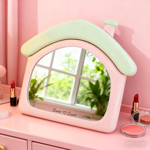Cute House-Shaped Makeup Mirror for Desk Dresser, Small Mirror for Bedroom,Living Room Office Decor Home Decorations